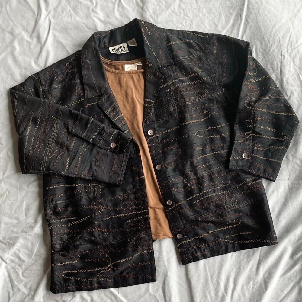 Vintage Chico's Embroidered Shirt Jacket